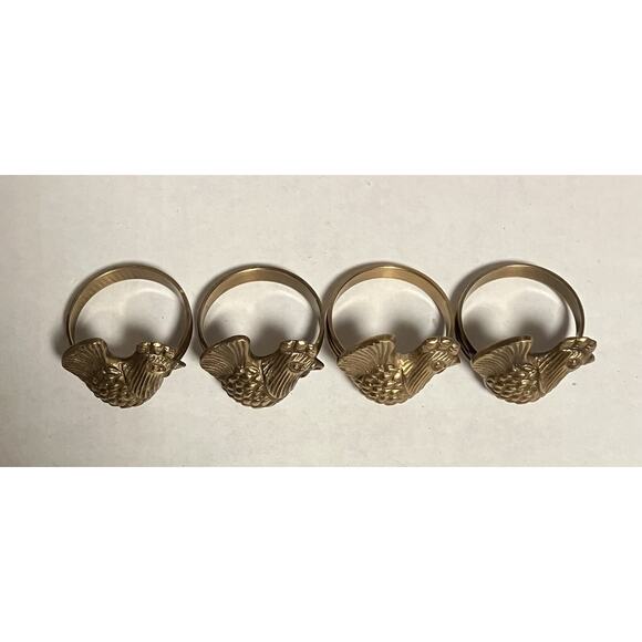 Park Designs French Hen Chicken Antique Brass Napkin Rings Set of 4 EUC - Picture 2 of 6